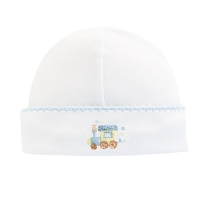 BABY CLUB CHIC little train embroidered round hat w/crochet trim