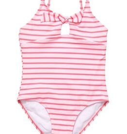 SNAPPER ROCK CORAL STRIPE SUSTAINABLE BOW SWIMSUIT