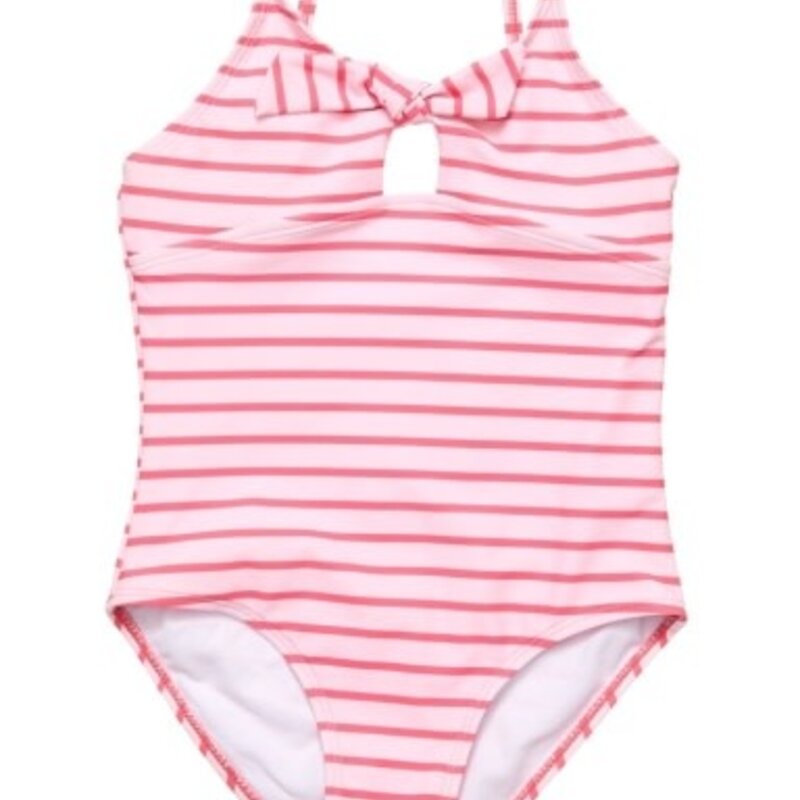 SNAPPER ROCK CORAL STRIPE SUSTAINABLE BOW SWIMSUIT