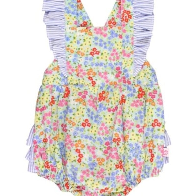 RuffleButts Pinafore Cross-Back Woven Romper