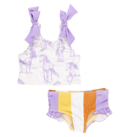 PINK CHICKEN girls shelly tankini - lavender horses