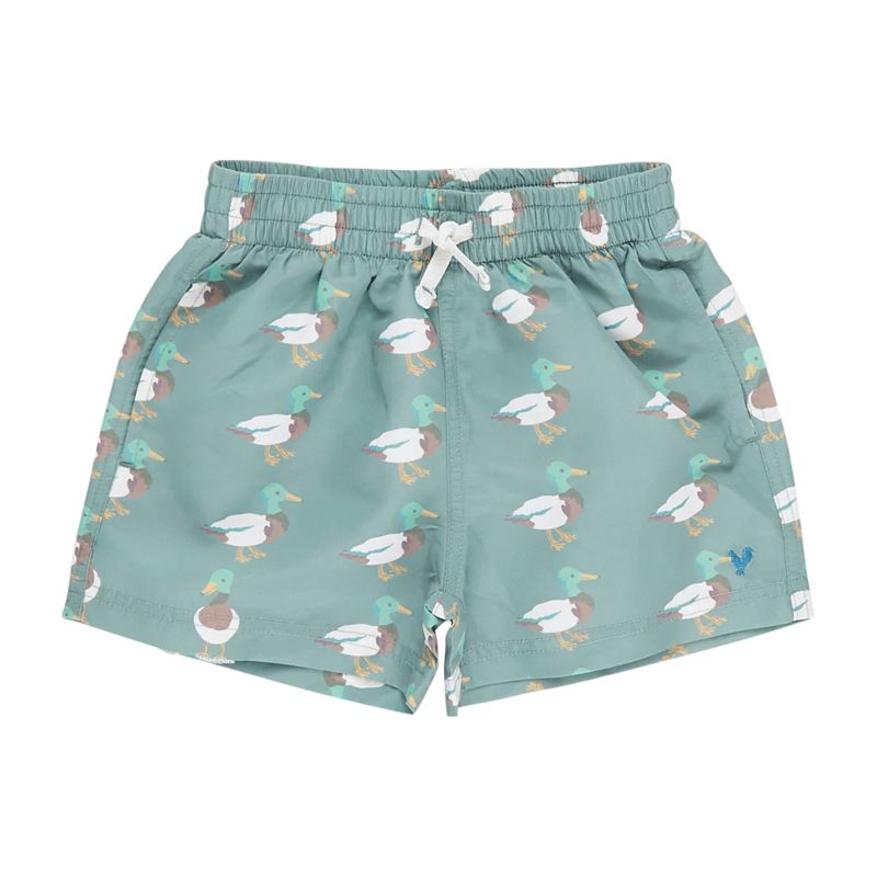 PINK CHICKEN boys swim trunk - green mallard friends