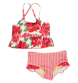 PINK CHICKEN girls joy tankini - red peonies