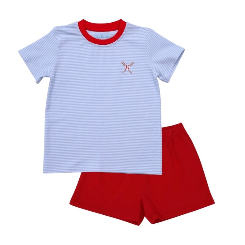 ITSY BITSY BASEBALL SHIRT W/KNIT SHORTS