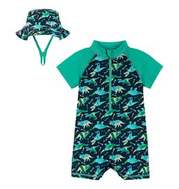 ANDY & EVAN BOYS DINO SWIM ROMPER/HAT