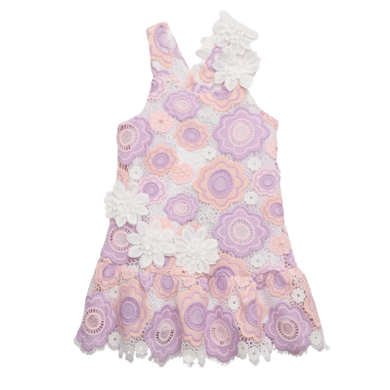 Baby Sara FLORAL CROCHET DRESS W/FLOWER TRIM