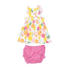 ANGEL DEAR RUFFLE STRAP SMOCKED TOP AND DIAPER COVER - PAPER FLORAL