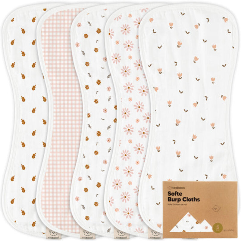 KEABABIES 5-PK SOFTE BURP CLOTHS/PETALS