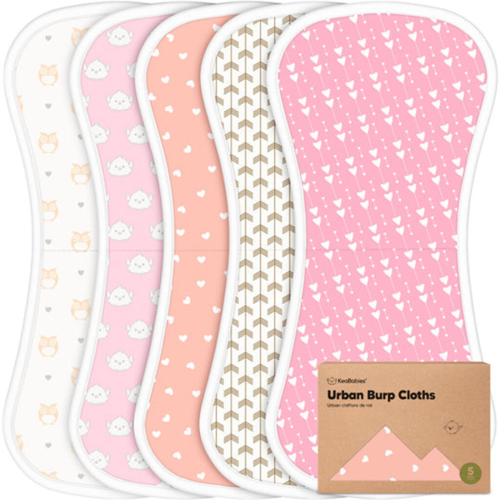 KEABABIES 5PK URBAN BURP CLOTHS-PINK DREAMS