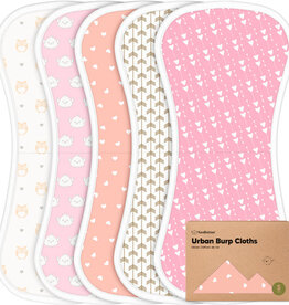 KEABABIES 5-PK URBAN BURP CLOTHS/PINK DREAMS