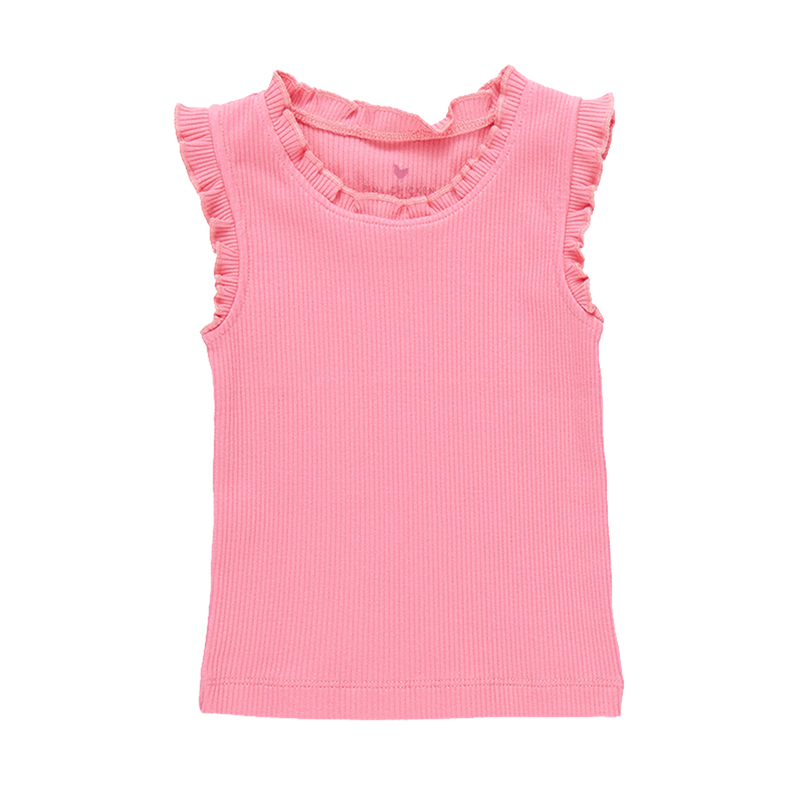 PINK CHICKEN girls organic ruffle rib tank - confetti pink