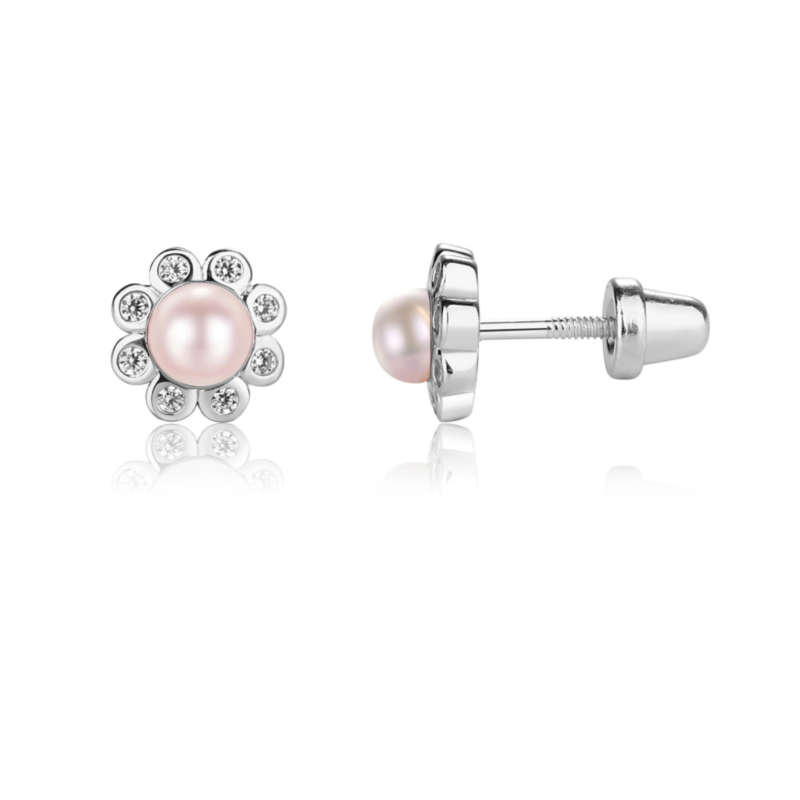 CHERISHED MOMENTS SS SCREW BK PK PEARL BUTTON EARRING