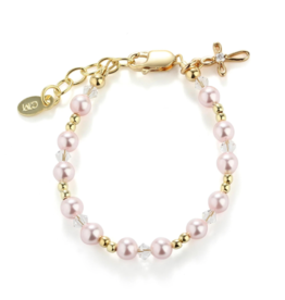 CHERISHED MOMENTS LAUREN-MED-14K GOLD-PLATED PINK PEARL CROSS