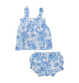 ANGEL DEAR RUFFLY STRAP TOP AND BLOOMER SET - Roses in Blue