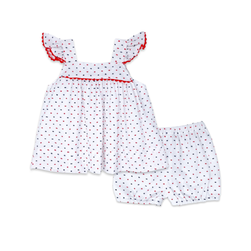 LULLABY SET SALLY SWING SET - Navy and Red Swiss Dot