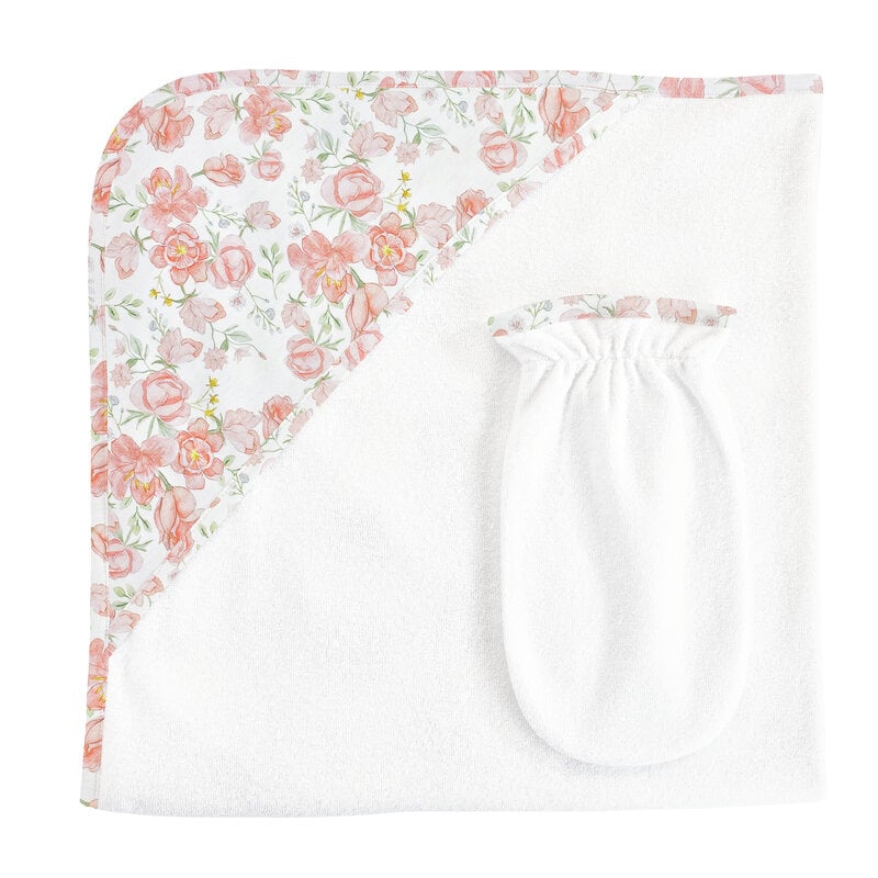 BABY CLUB CHIC pastel floral hodded towel w/ mitt set 31'x28' in