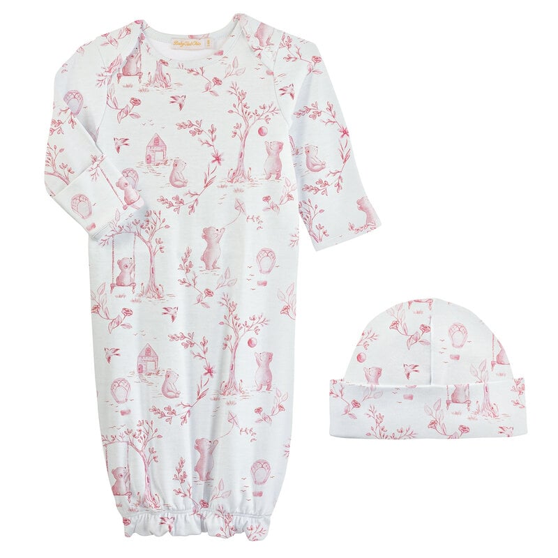 BABY CLUB CHIC toile de jouy - pink gown and hat set