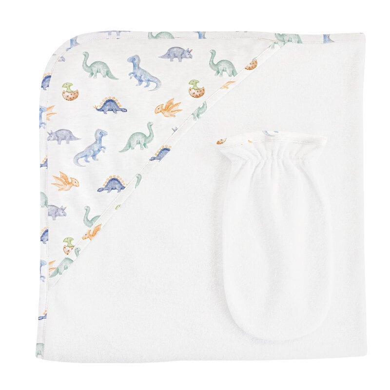 BABY CLUB CHIC baby dinos hooded towel w/ mitt set 31'x28' in