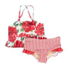 PINK CHICKEN girls joy tankini - red peonies
