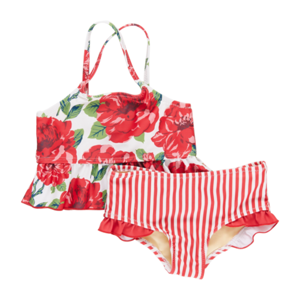 PINK CHICKEN girls joy tankini - red peonies