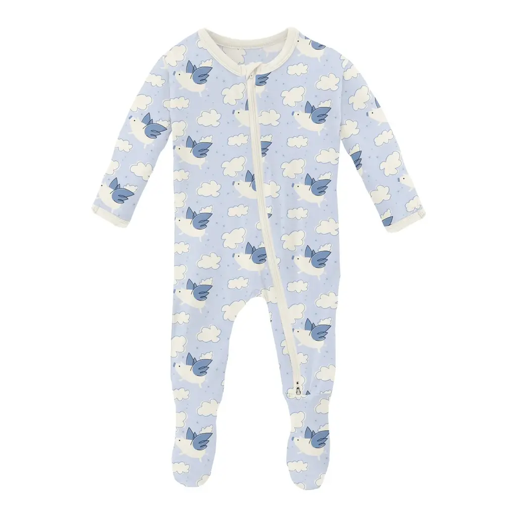 KICKEE PANTS PRINT FOOTIE W/2-WAY ZIPPER