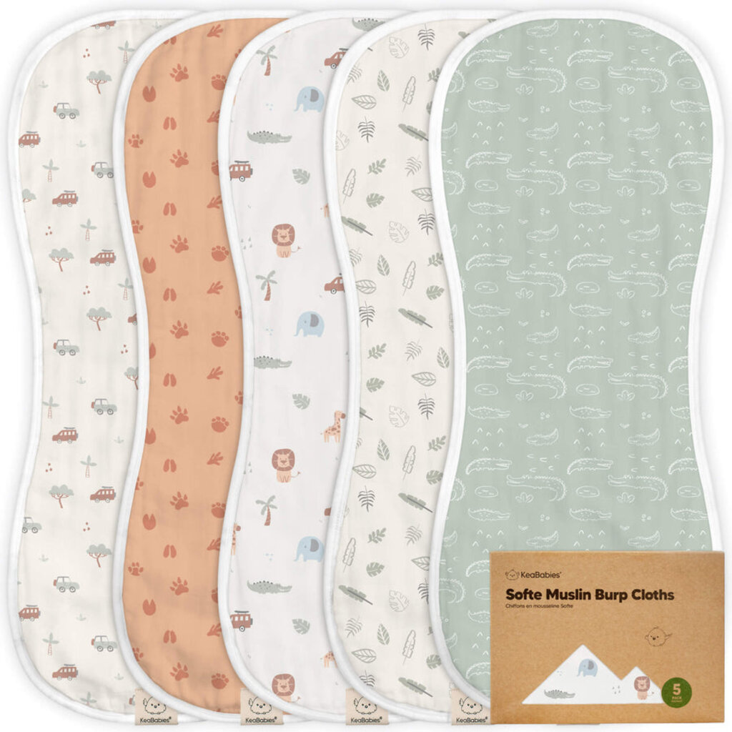 KEABABIES 5-PK SOFTE BURP CLOTHS/WILDERNESS