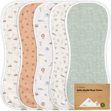 KEABABIES 5-PK SOFTE BURP CLOTHS/WILDERNESS