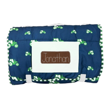 SUGAR BEE CLOTHING NAP MAT - TRACTORS ON NAVY