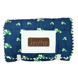 SUGAR BEE CLOTHING NAP MAT - TRACTORS ON NAVY