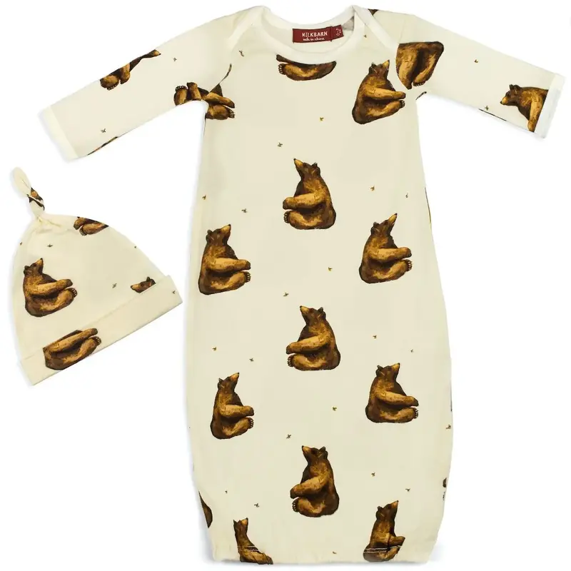 MILKBARN BAMBOO GOWN & HAT HONEY BEAR