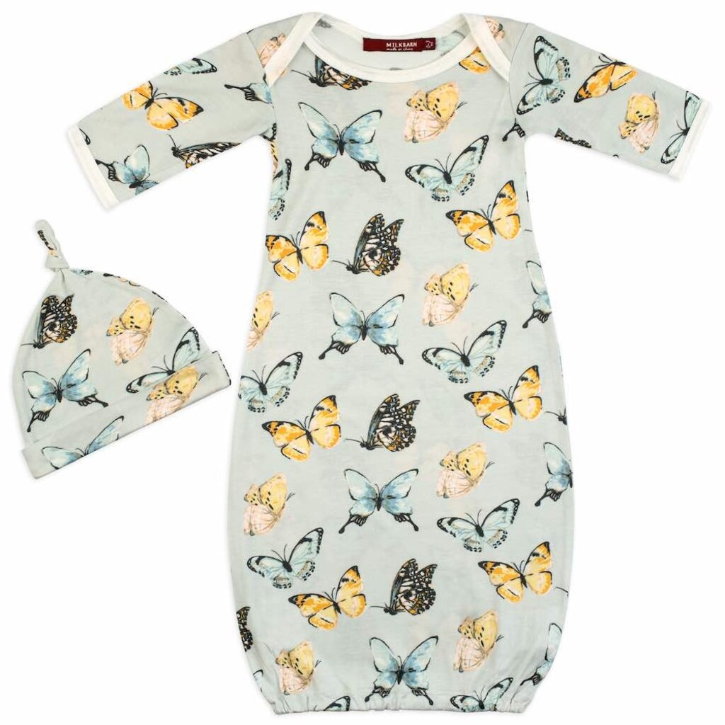 MILKBARN BAMBOO NB GOWN & HAT SET - BUTTERFLY