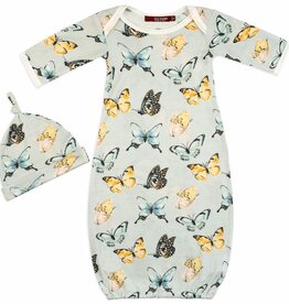 MILKBARN BAMBOO NB GOWN & HAT SET - BUTTERFLY