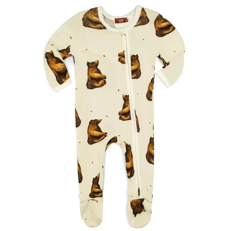 MILKBARN BAMBOO ZIPPER FOOTED ROMPER HONEY BEAR
