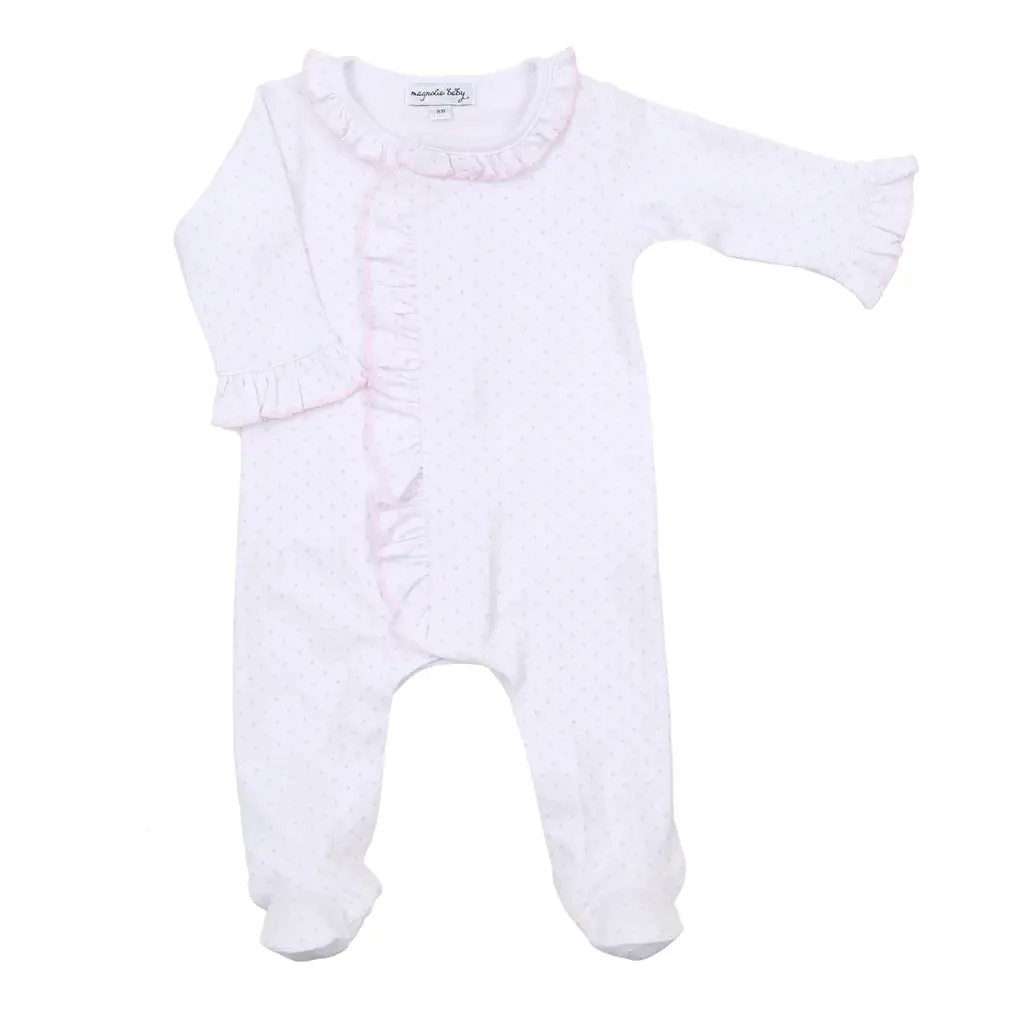 MAGNOLIA BABY MINI DOTS RUFFLE FRONT FOOTIE PINK