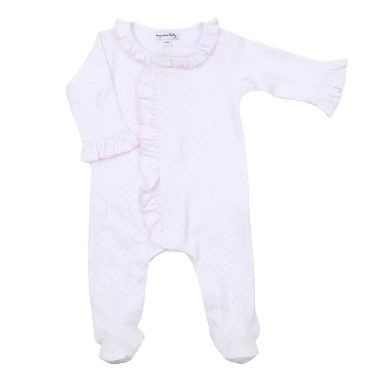 MAGNOLIA BABY MINI DOTS RUFFLE FRONT FOOTIE PINK
