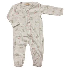 BABY CLUB CHIC counting baby sheep pink printed zipper footie w/ruffles