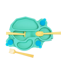 TURTLE TRAINING PLATE W/UTENSILS -BLUE