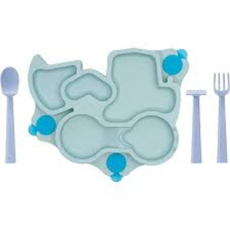 TRUCK TRAINING PLATE W/UTENSILS -TEAL