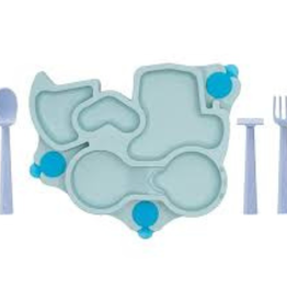 TRUCK TRAINING PLATE W/UTENSILS -TEAL