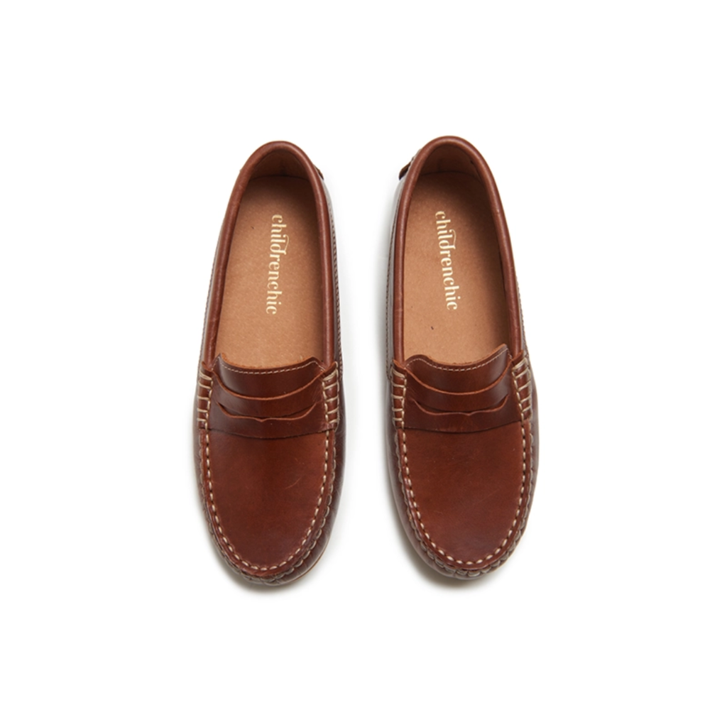 CHILDRENCHIC LEATHER PENNY LOAFERS-BROWN