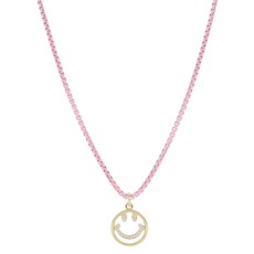 JANE MARIE Kids Light Pink Box Chain with Gold Happy Face Necklace