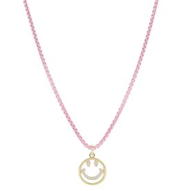 JANE MARIE Kids Light Pink Box Chain with Gold Happy Face Necklace