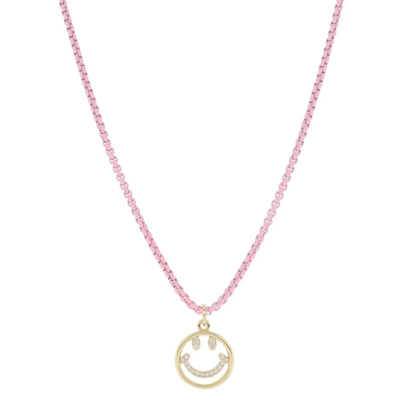 JANE MARIE Kids Light Pink Box Chain with Gold Happy Face Necklace