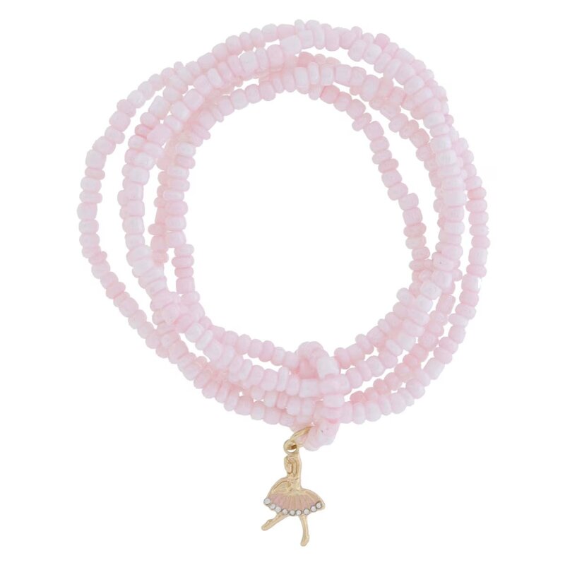 JANE MARIE Kids 5 Strand Pink Beaded & Ballerina Bracelet, 6.5" Around