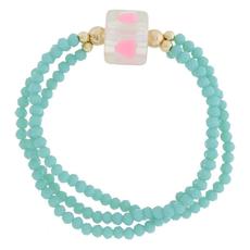 JANE MARIE Kids 3 Strand Turquoise Beaded & Pink Hearts Bracelet