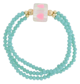 JANE MARIE Kids 3 Strand Turquoise Beaded & Pink Hearts Bracelet