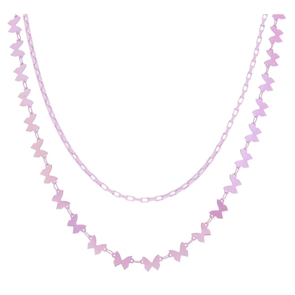 JANE MARIE Kids 12", 14" 2 Strand Pink Box, Butterfly Chain Necklace