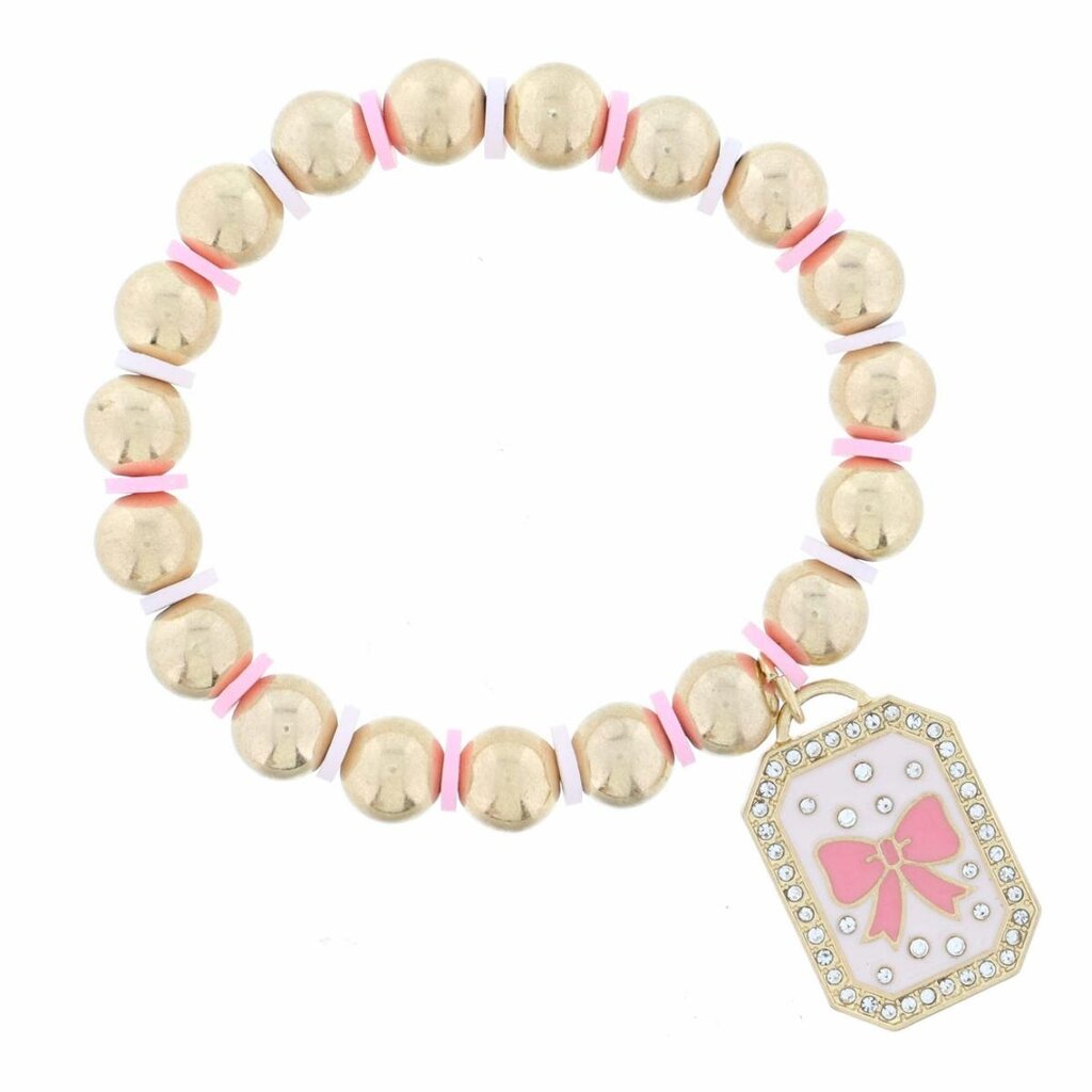JANE MARIE Kids Light Pink Enamel with Crystals & Pink Bow Bracelet