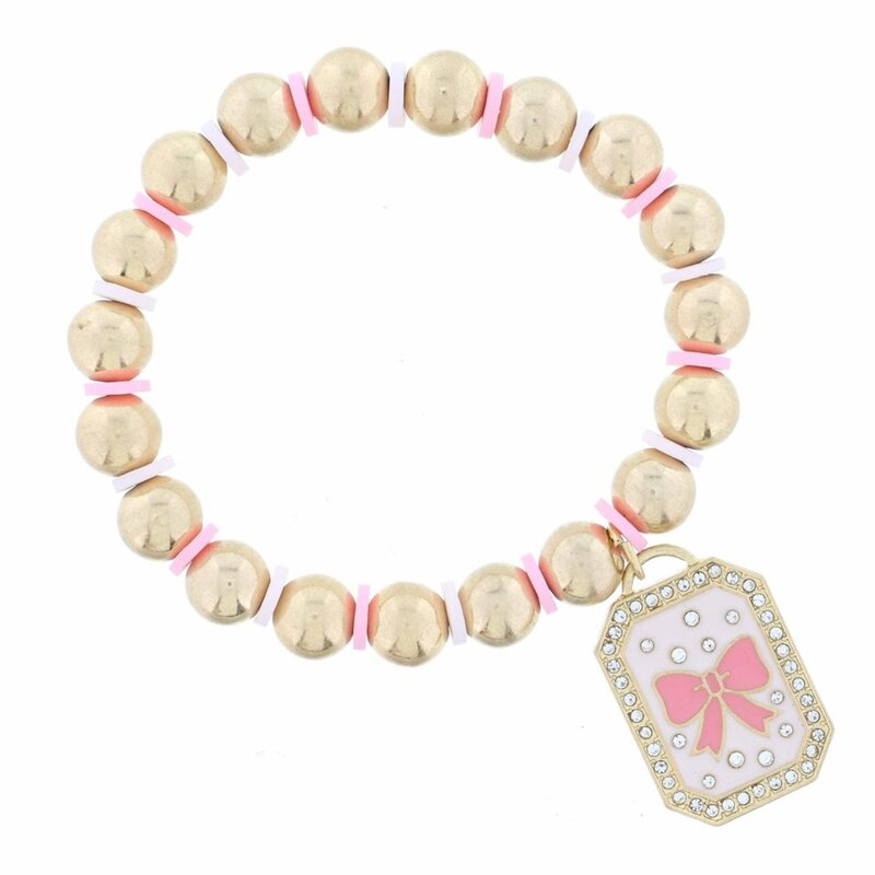 JANE MARIE Kids Light Pink Enamel with Crystals & Pink Bow Bracelet