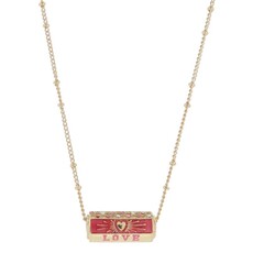 JANE MARIE Kids 6-Sided Cylinder, "LOVE", Pink Red Heart Necklace